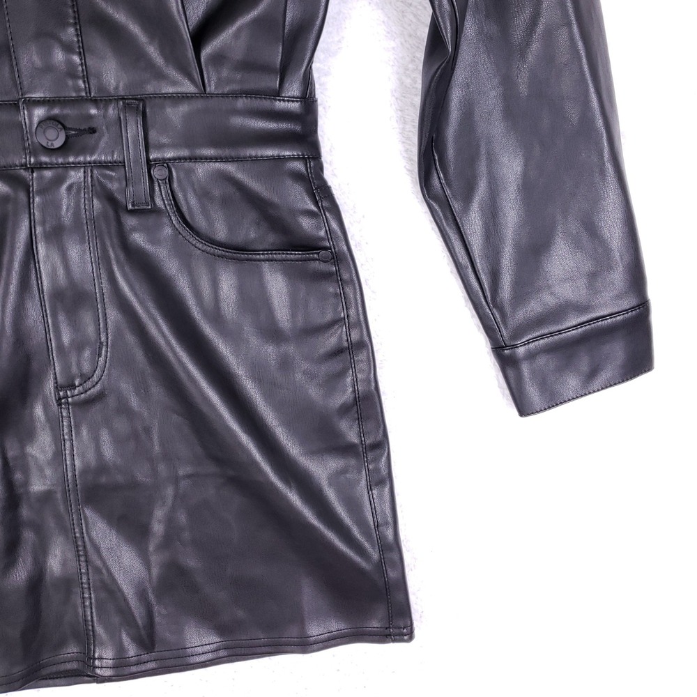 Pistola Faux Leather Dress Womens XS Long Sleeve Mini Black Vegan Utility Moto - Picture 3 of 10